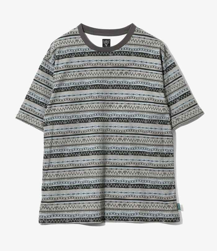 S/S Crew Neck Tee - Grey - Stripe Jersey / Stripe Printed