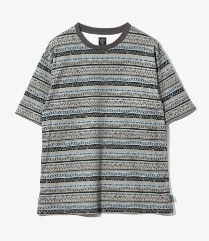 S/S Crew Neck Tee - Grey - Stripe Jersey / Stripe Printed