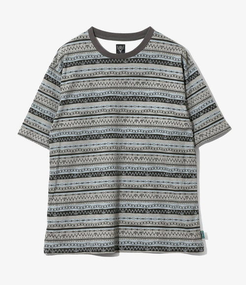 S/S Crew Neck Tee - Grey - Stripe Jersey / Stripe Printed