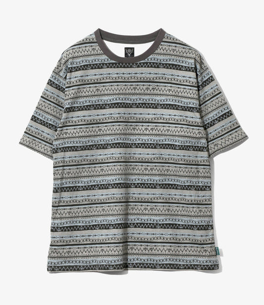 S/S Crew Neck Tee - Grey - Stripe Jersey / Stripe Printed