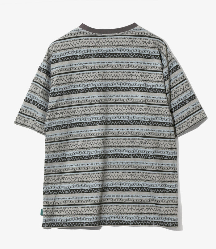 S/S Crew Neck Tee - Grey - Stripe Jersey / Stripe Printed