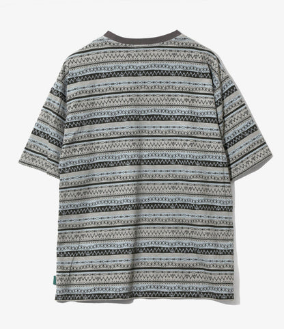 S/S Crew Neck Tee - Grey - Stripe Jersey / Stripe Printed