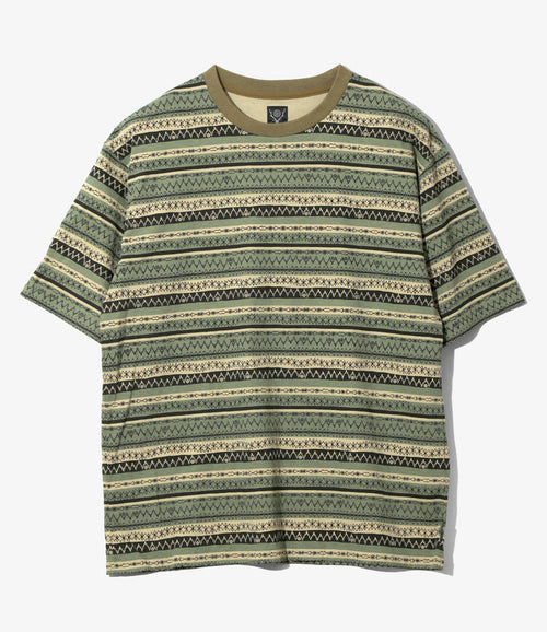 S/S Crew Neck Tee - Olive - Stripe Jersey / Stripe Printed