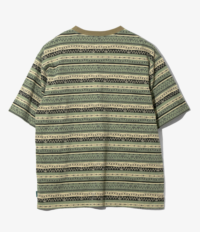 S/S Crew Neck Tee - Olive - Stripe Jersey / Stripe Printed