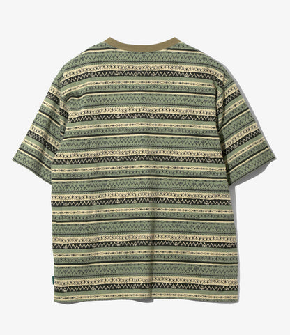 S/S Crew Neck Tee - Olive - Stripe Jersey / Stripe Printed
