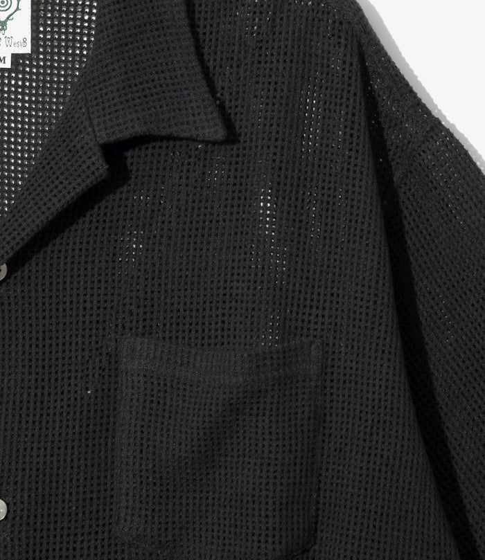 S/S Open Collar Shirt - Black - Cotton Mesh