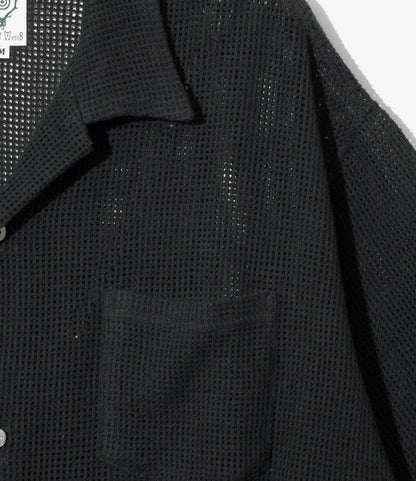 S/S Open Collar Shirt - Black - Cotton Mesh