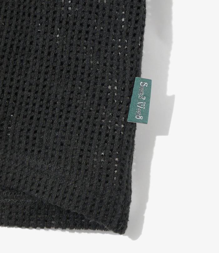 S/S Open Collar Shirt - Black - Cotton Mesh