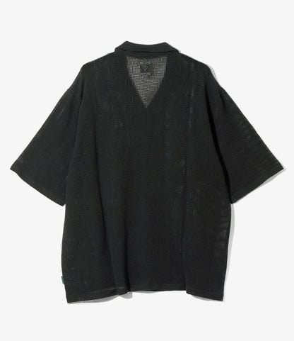 S/S Open Collar Shirt - Black - Cotton Mesh