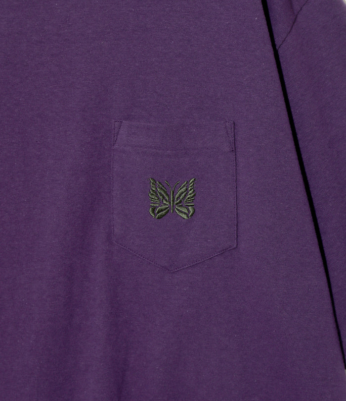 S/S Papillon Emb. Pocket Tee - Purple - Cotton Jersey
