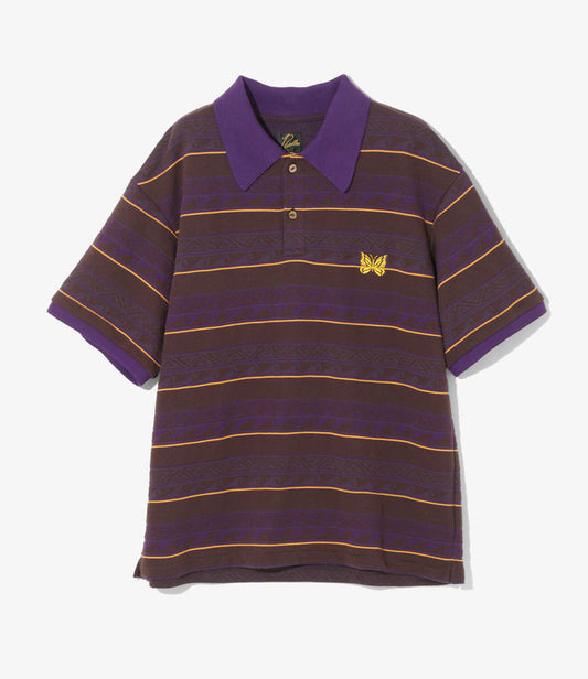 S/S Polo - Brown/Purple - Cotton Jacquard Jersey