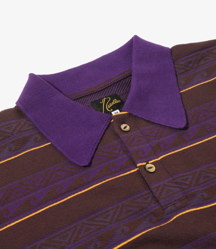S/S Polo - Brown/Purple - Cotton Jacquard Jersey