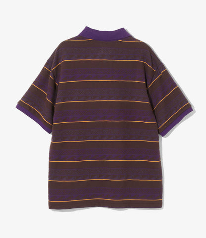 S/S Polo - Brown/Purple - Cotton Jacquard Jersey