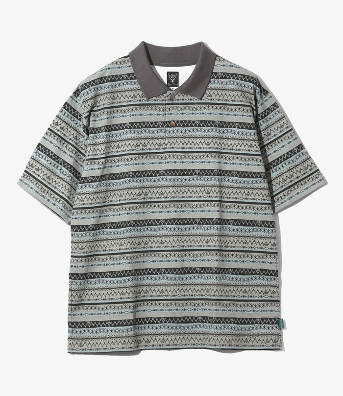 S/S Polo Shirt - Grey - Cotton Jersey / Stripe Printed