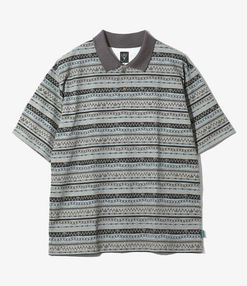 S/S Polo Shirt - Grey - Cotton Jersey / Stripe Printed