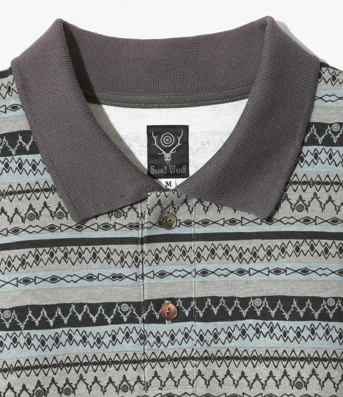 S/S Polo Shirt - Grey - Cotton Jersey / Stripe Printed