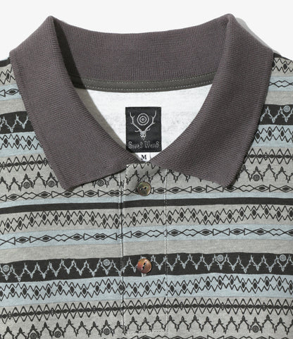 S/S Polo Shirt - Grey - Cotton Jersey / Stripe Printed