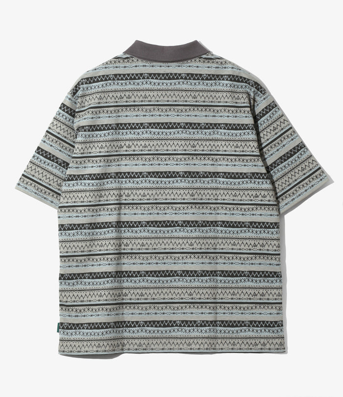 S/S Polo Shirt - Grey - Cotton Jersey / Stripe Printed