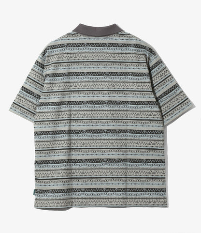 S/S Polo Shirt - Grey - Cotton Jersey / Stripe Printed