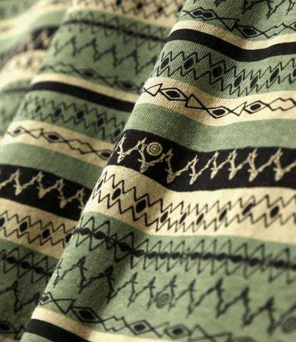 S/S Polo Shirt - Olive - Cotton Jersey / Stripe Printed