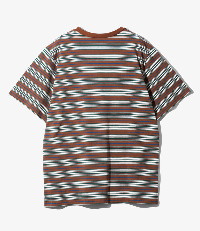 S/S Round Pocket Tee - Brown - Cotton Multi Wide Stripe Jersey