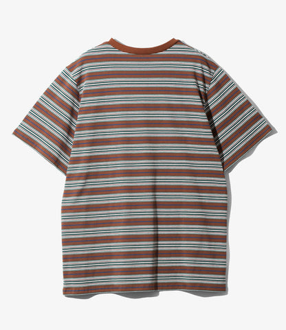 S/S Round Pocket Tee - Brown - Cotton Multi Wide Stripe Jersey