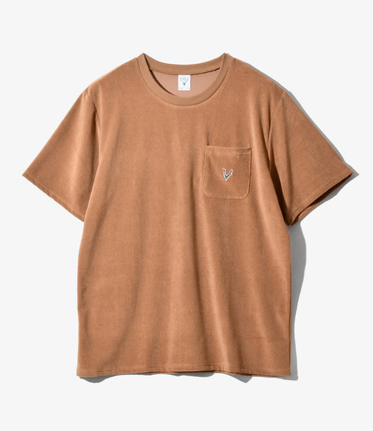 S/S Round Pocket Tee - Brown - C/Pe Pile