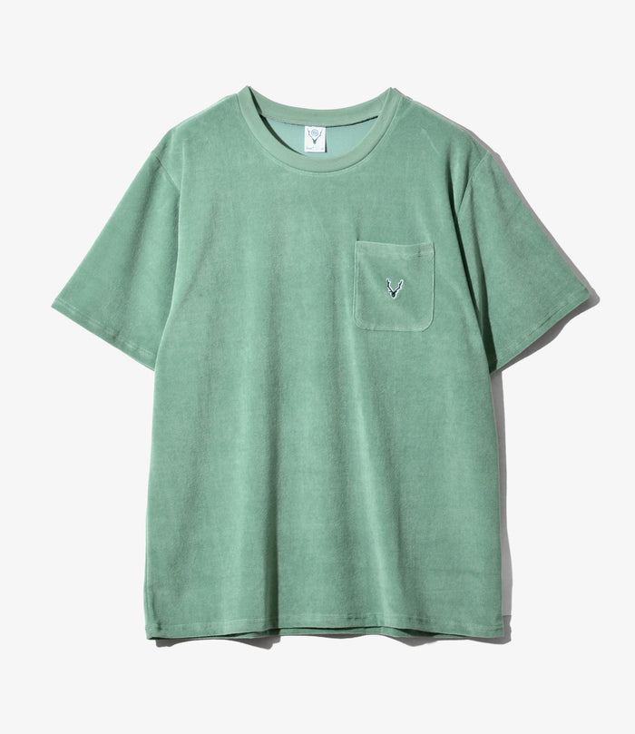 S/S Round Pocket Tee - Green - C/Pe Pile