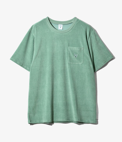 S/S Round Pocket Tee - Green - C/Pe Pile