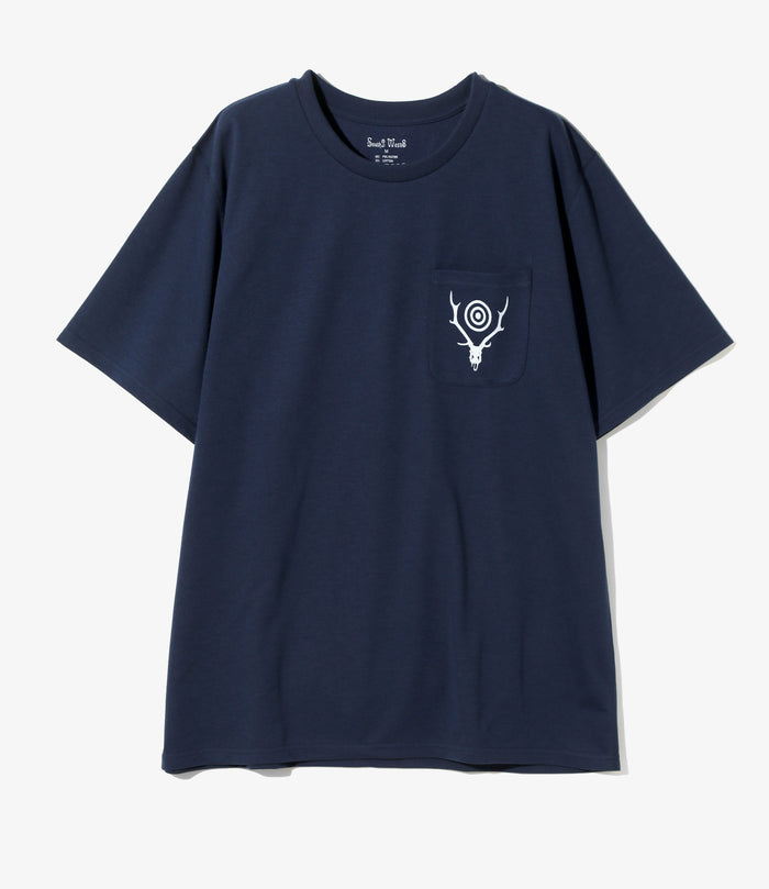 S/S Round Pocket Tee - Navy - Circle Horn