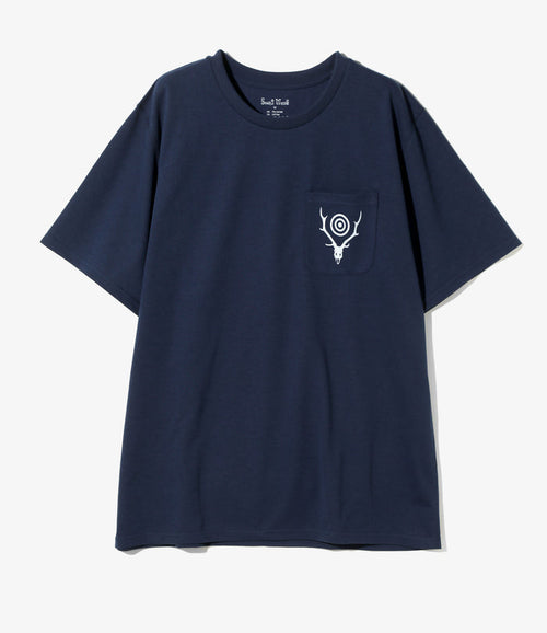 S/S Round Pocket Tee - Navy - Circle Horn