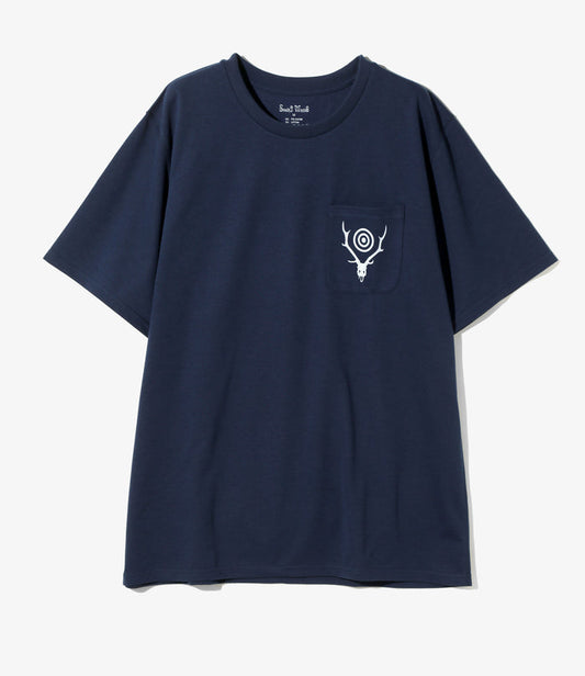 S/S Round Pocket Tee - Navy - Circle Horn