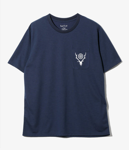 S/S Round Pocket Tee - Navy - Circle Horn