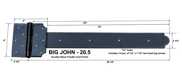 Super Heavy Duty Strap Hinge T-Hinge - Decorative Strap Hinge - "Big John" 3 Sizes