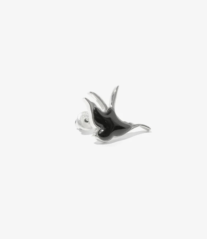 Swallow Motif One Ear Earring - Black