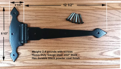 T Hinge - Heavy Duty - 12.5  Inch Decorative Strap Hinge - Black - Wild West Hardware