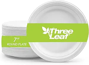 Three Leaf Compostable Bagasse Round Plate 50ct 7"
