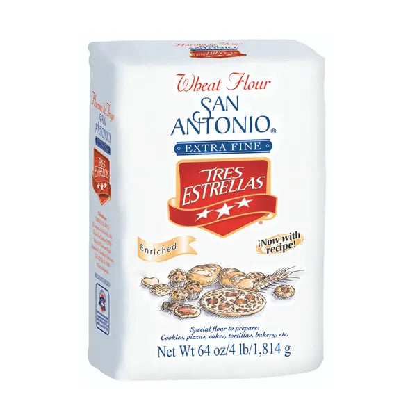 Tres Estrellas San Antonio Flour 4 lbs available at Mexmax INC, ideal for wholesale buyers.