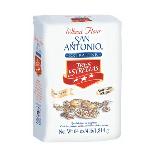 Tres Estrellas San Antonio Flour 4 lbs available at Mexmax INC, ideal for wholesale buyers.