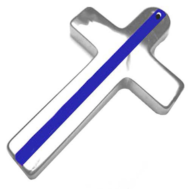 Tungsten Law Enforcement Thin Blue Line Cross Pendant