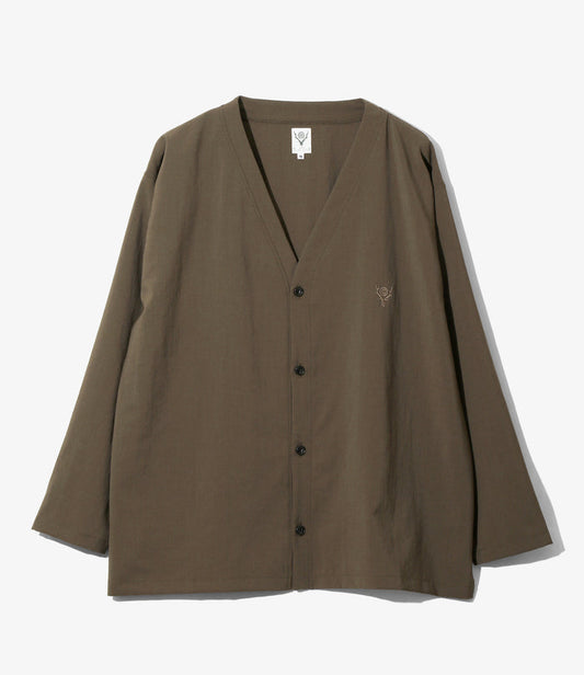 V-Neck Cardigan - Brown - Poly Oxford