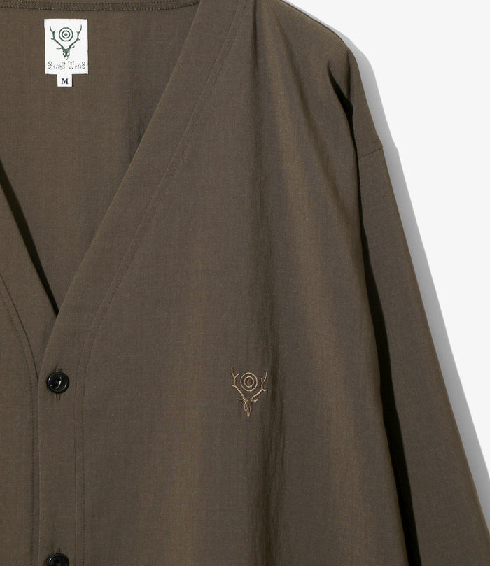 V-Neck Cardigan - Brown - Poly Oxford