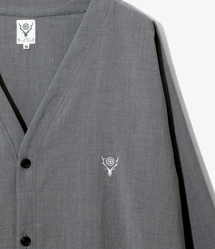 V-Neck Cardigan - Grey - Poly Oxford
