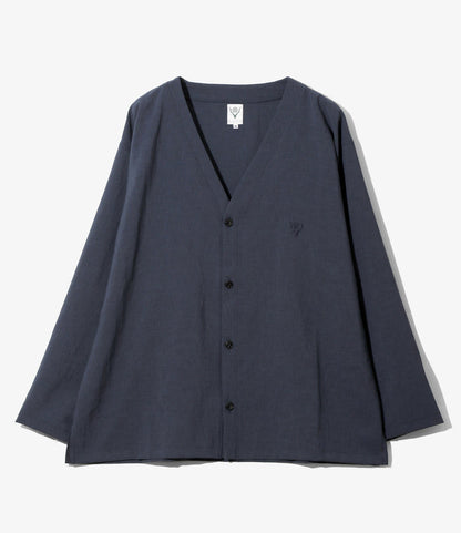 V-Neck Cardigan - Navy - Poly Oxford