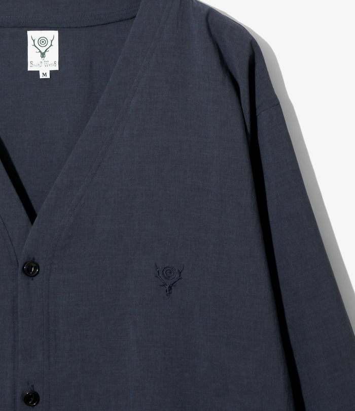 V-Neck Cardigan - Navy - Poly Oxford