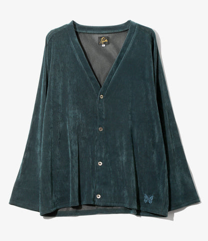 V-Neck Cardigan - Turquoise - Flocked Stripe Lace