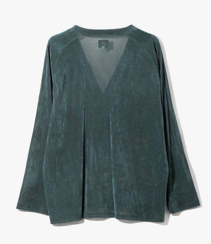 V-Neck Cardigan - Turquoise - Flocked Stripe Lace