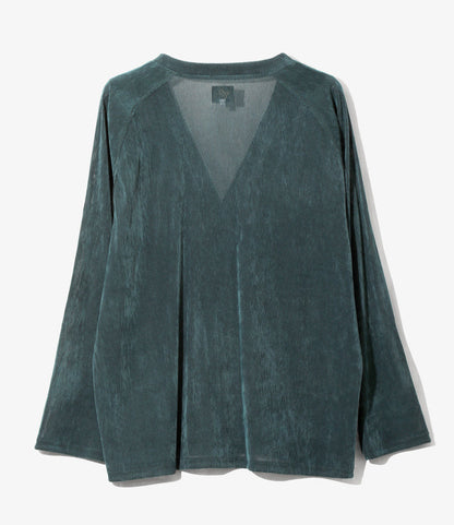 V-Neck Cardigan - Turquoise - Flocked Stripe Lace