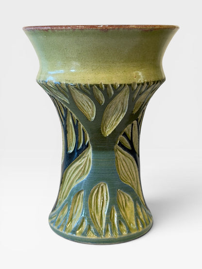 Vase - sgraffito trees, cool tones