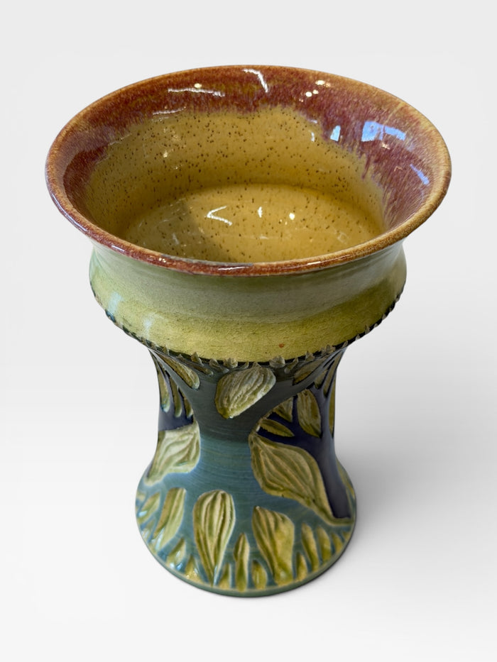 Vase - sgraffito trees, cool tones